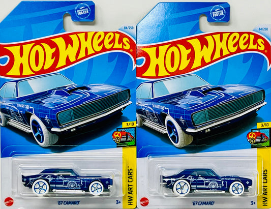 2 x 2024 Hot Wheels 1967 Camaro Blue HW Art Cars Mattel Toy Car Vehicle