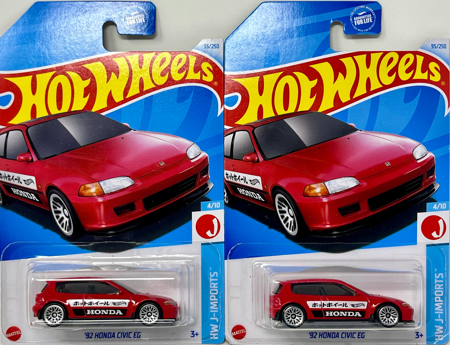 Two Hot Wheels  Red '92 Honda Civic EG (#4/10)  J-Imports