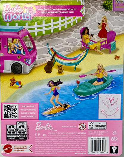 Barbie World Hammock Set with 7 Camping Accessories Including Swinging Hammock with Guitar & Puppy