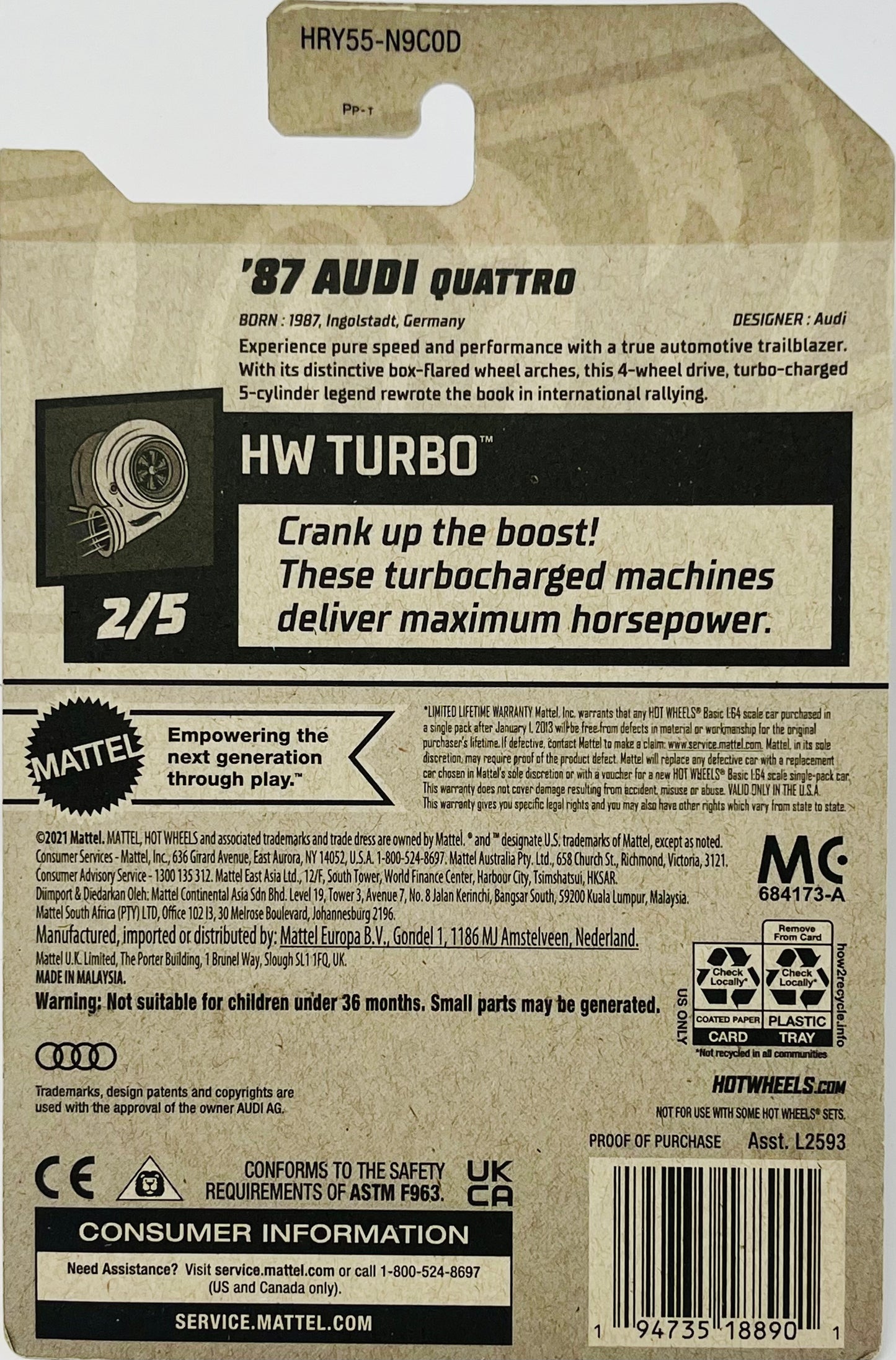 Two Hot Wheels HW Turbo 87 Audi Quattro Red