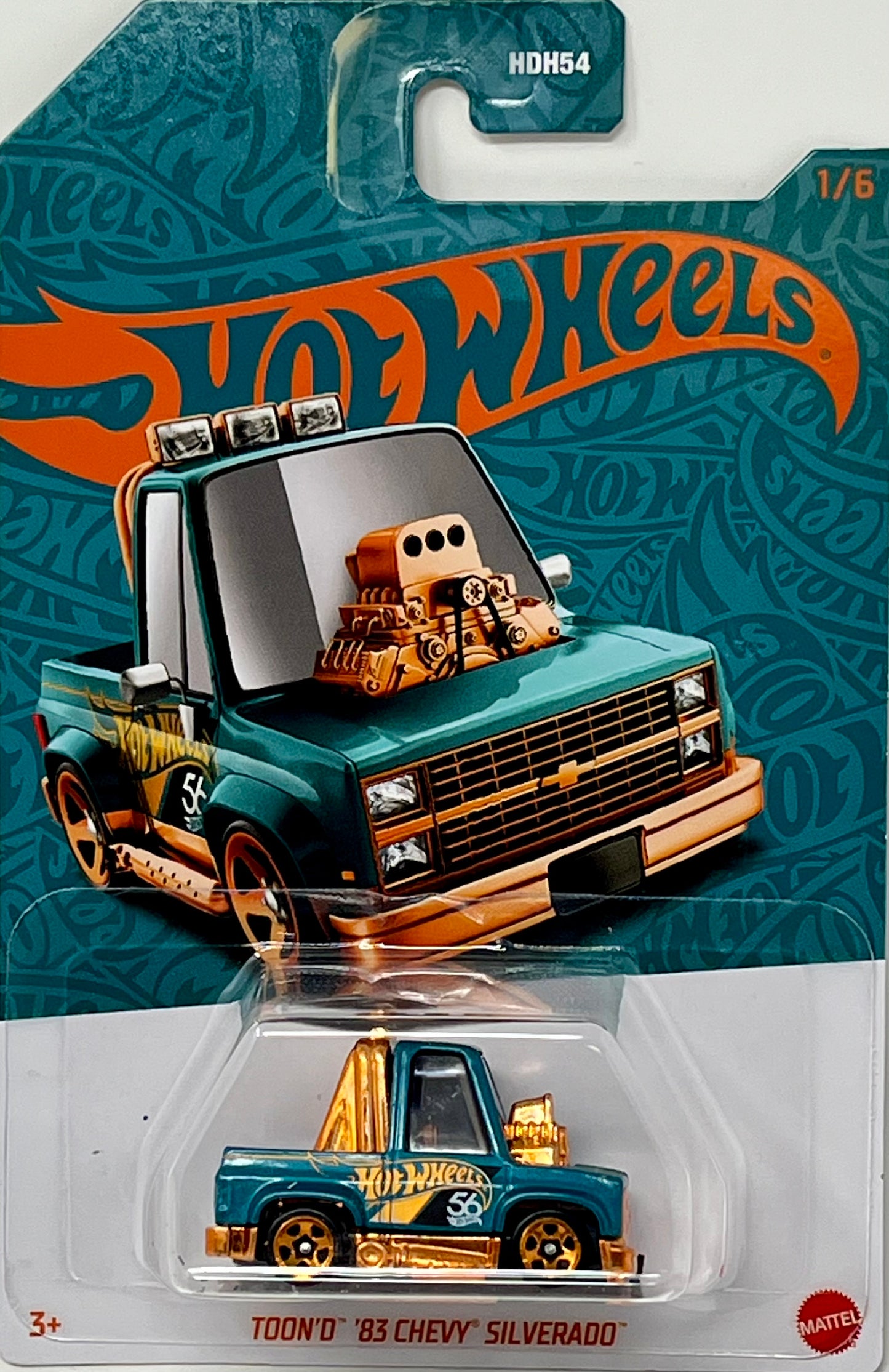 Hot Wheels Toon'D '83 Chevy Silverado 56th Pearl and Chrome Teal 1/6