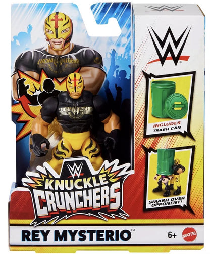 WWE Knuckle Crunchers Rey Mysterio Action Figure & Accessories, Bone-Crunching Movement, 3.25-inch