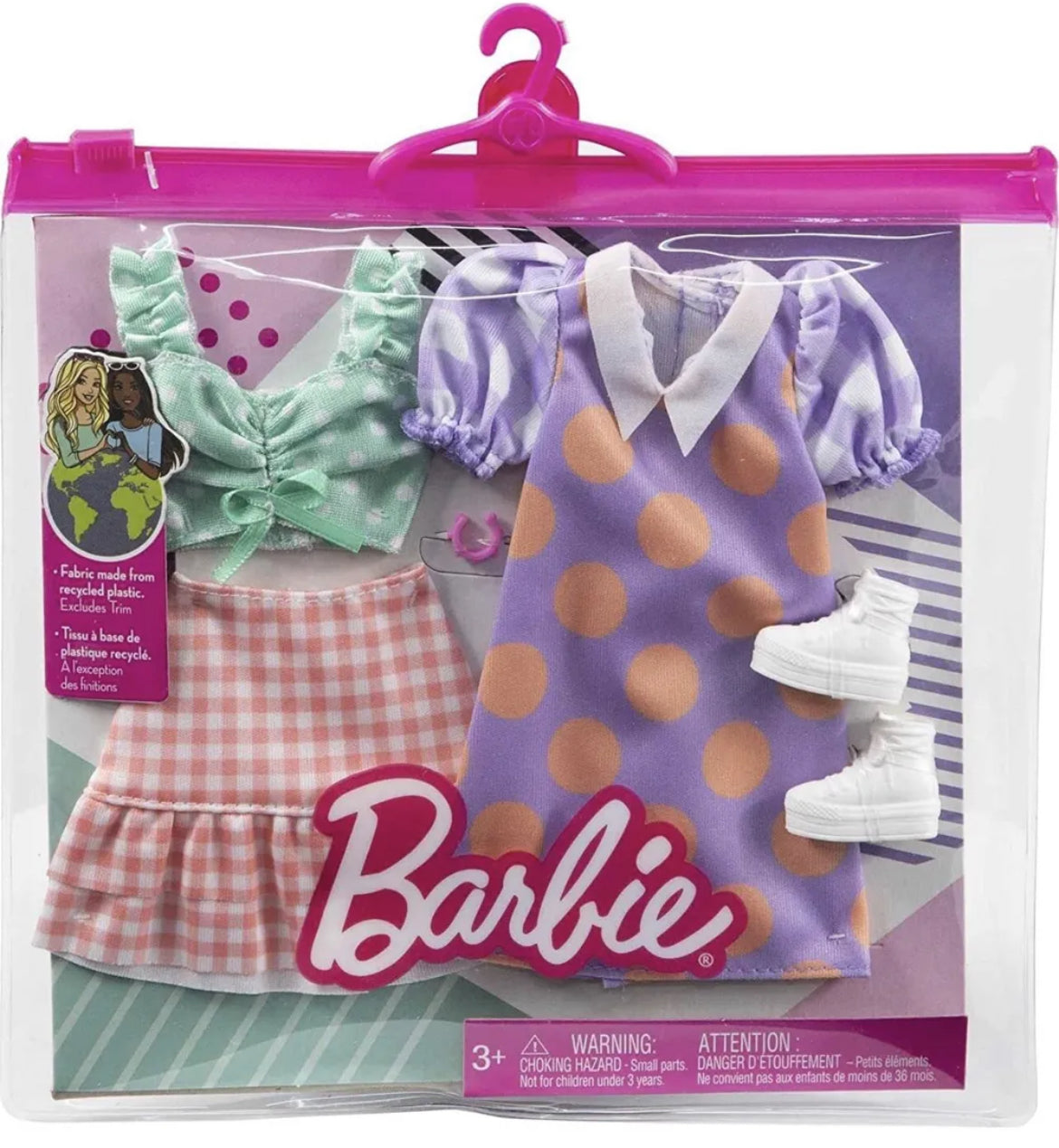 Barbie Fashion Pack Polka Dot Crop Top and Dress with Plaid Skirt and Shoes