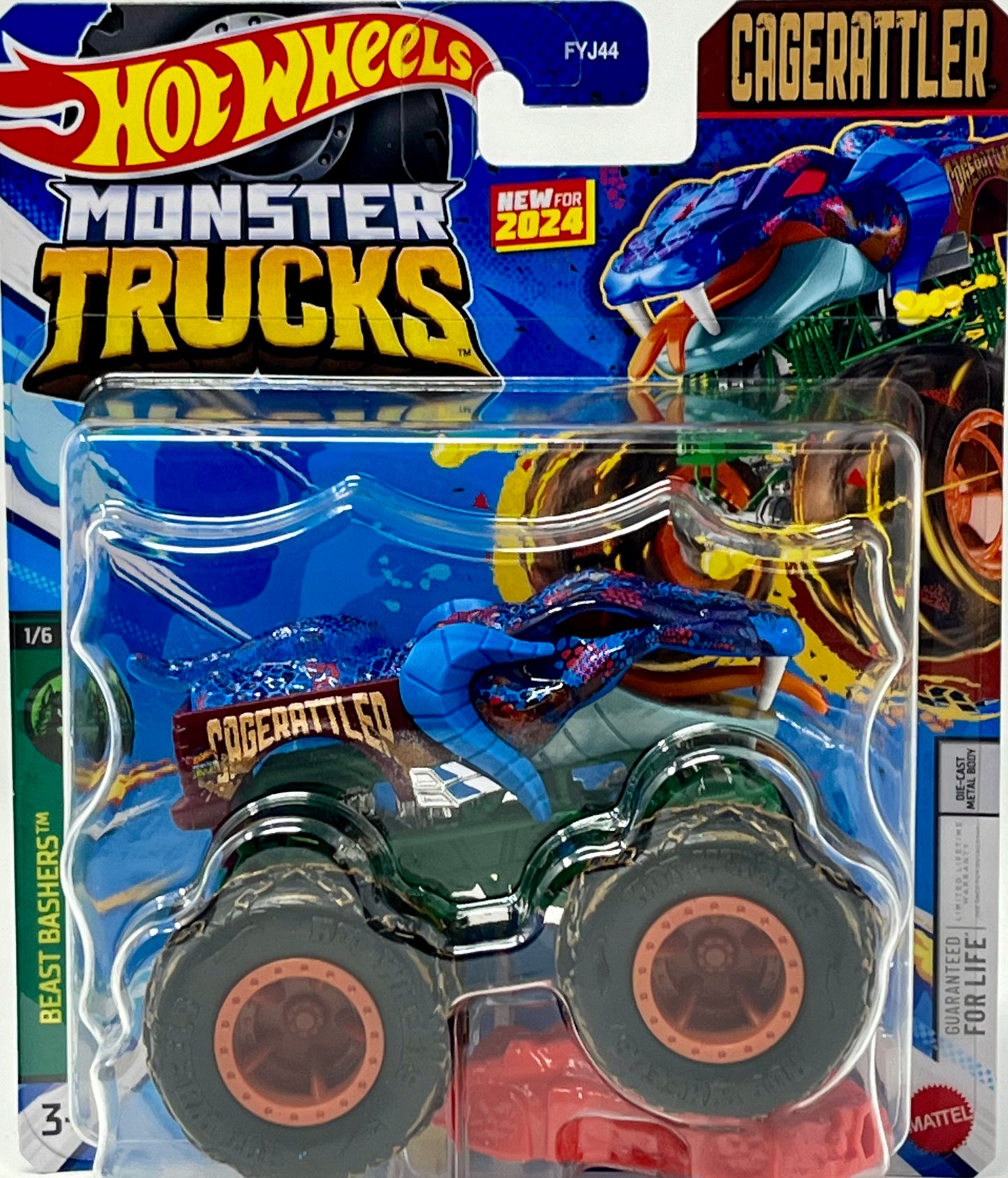 Hot Wheels 1/64 Diecast Monster Trucks Blue Cage Rattler Beast Bashers