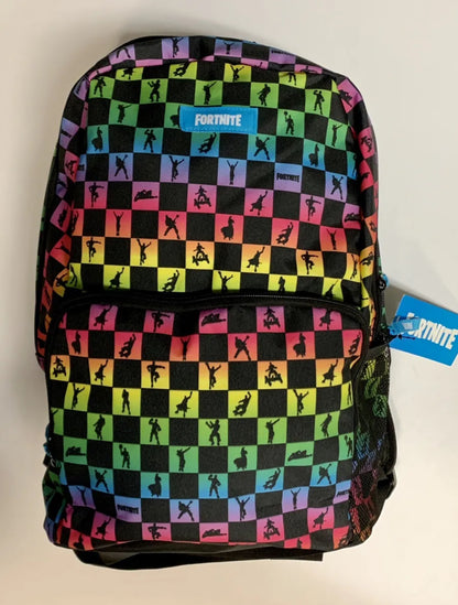 New Fortnite "Amplify" Rainbow Checkered 18" Backpack - Multicolored