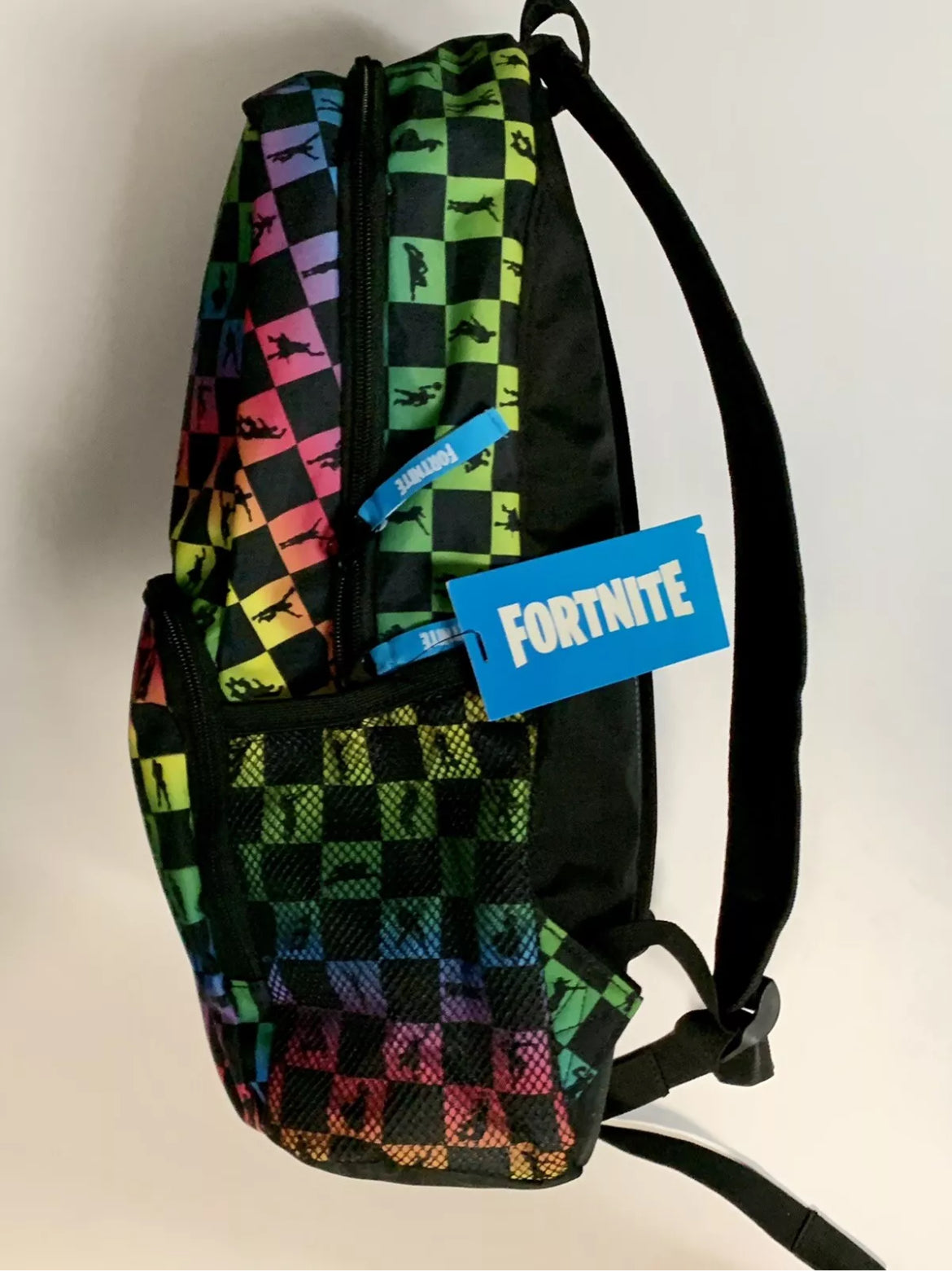 New Fortnite "Amplify" Rainbow Checkered 18" Backpack - Multicolored