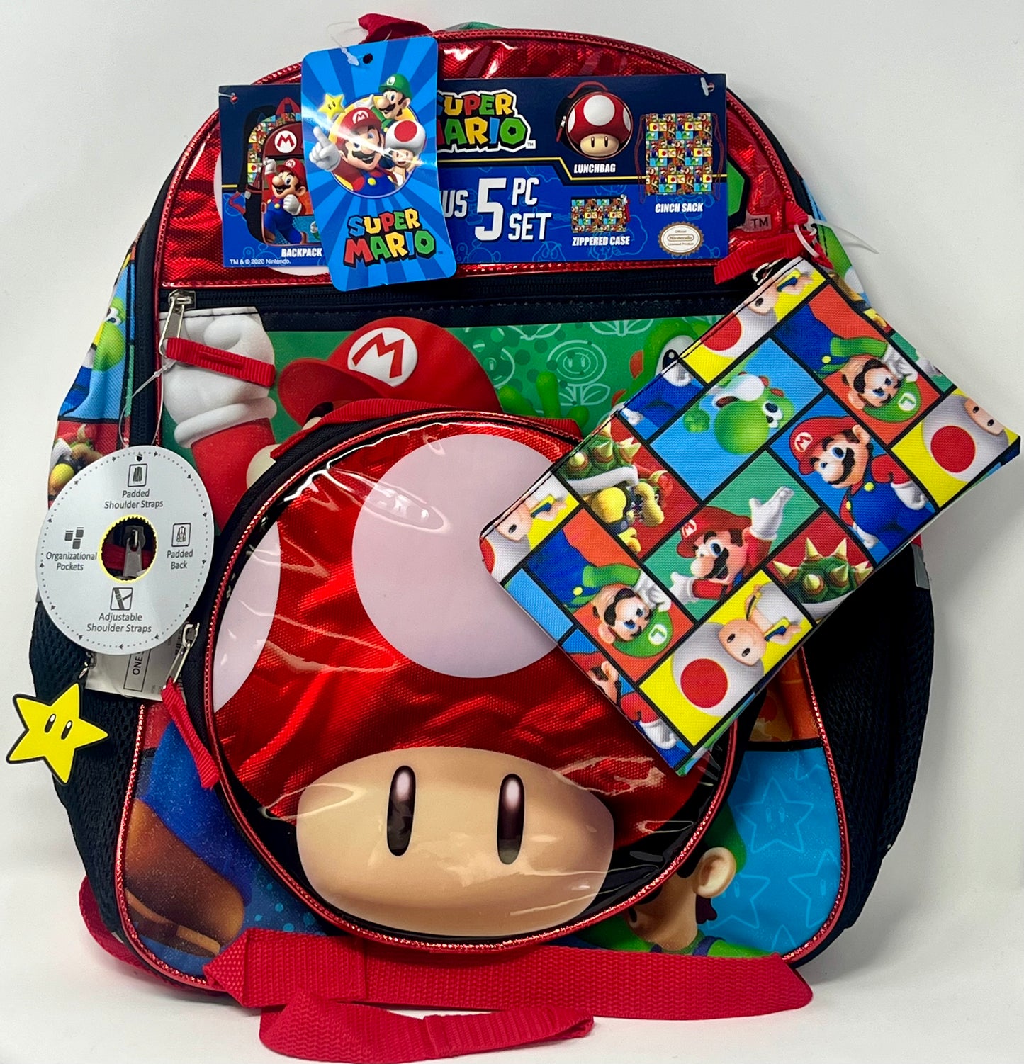 Super Mario 5 Piece Backpack Set, Kids Unisex, Size: 18 inch