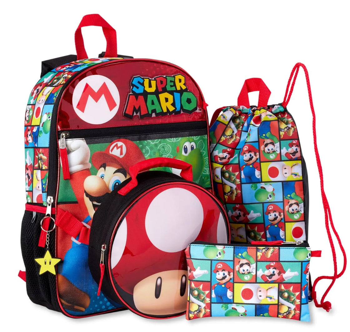 Super Mario 5 Piece Backpack Set, Kids Unisex, Size: 18 inch