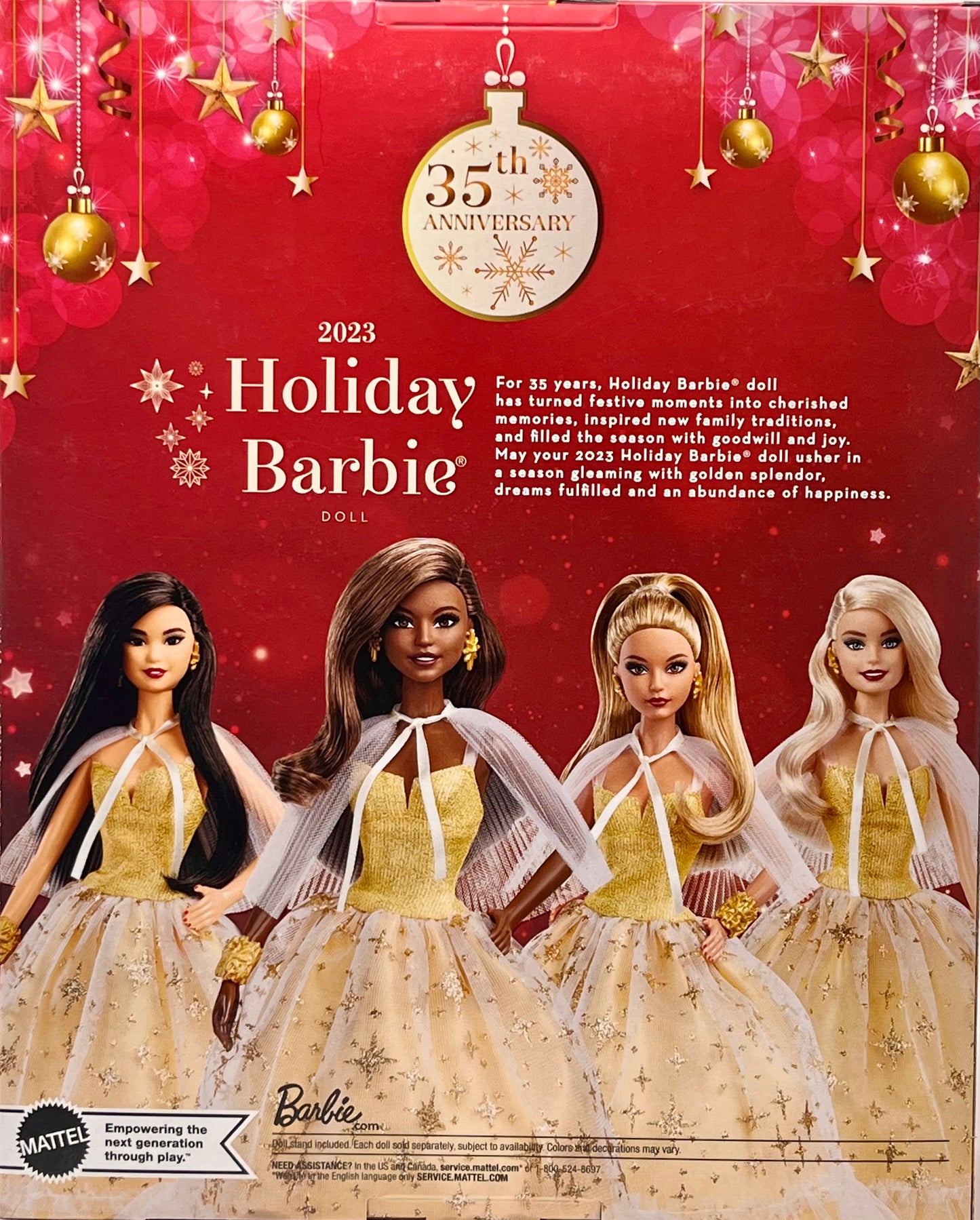 Barbie 13" Signature 2023 Holiday Collector Doll Golden Gown, Dark Brown Hair