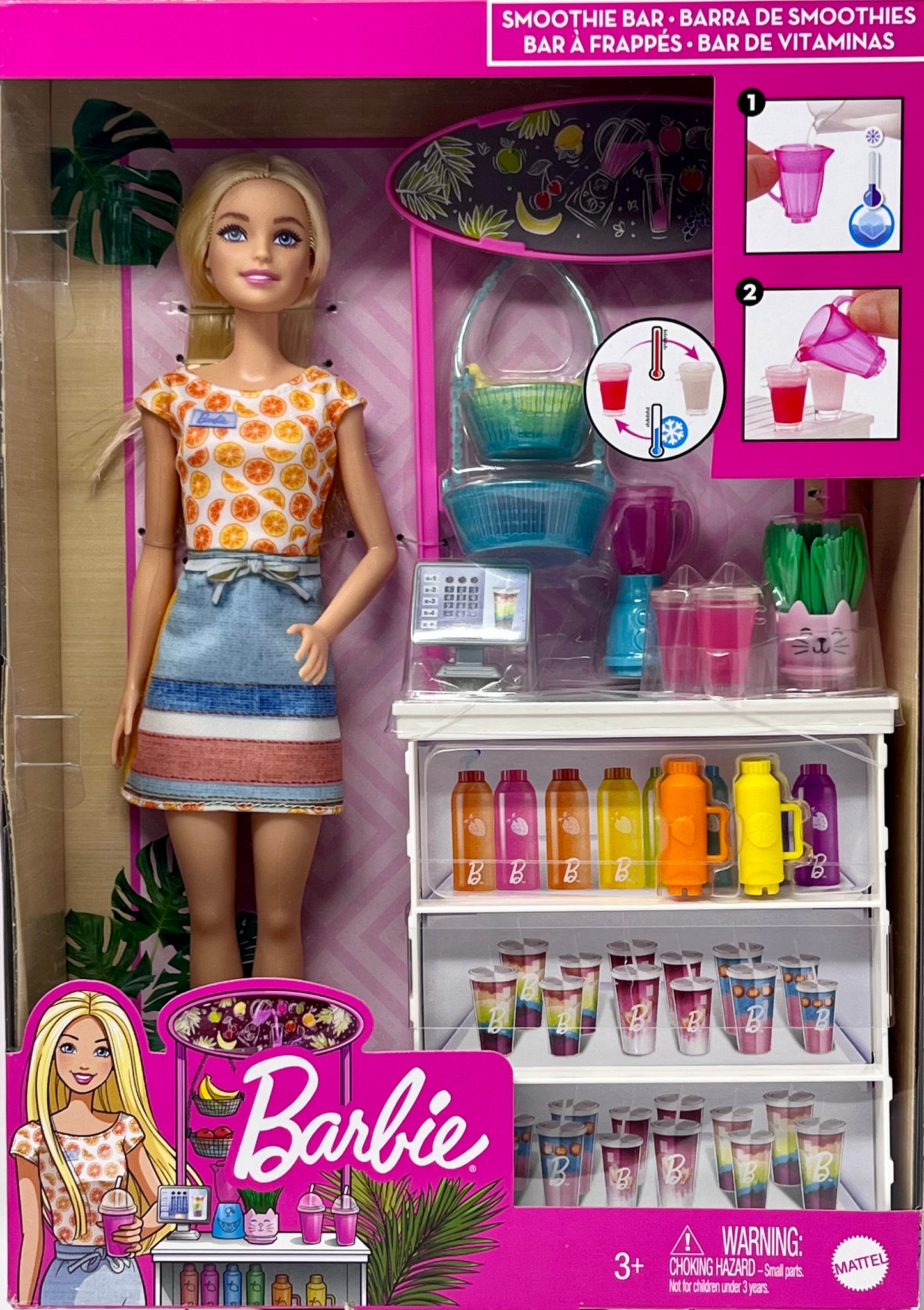 Barbie Smoothie Bar Playset with Blonde Doll, Smoothie Bar & 10 Accessories