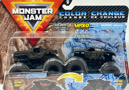 Monster Jam, Official Soldier Fortune Black Ops vs. Max-D Color-Changing Die-Cast Monster Trucks, 1:64 Scale