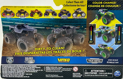 Monster Jam, Official Soldier Fortune Black Ops vs. Max-D Color-Changing Die-Cast Monster Trucks, 1:64 Scale