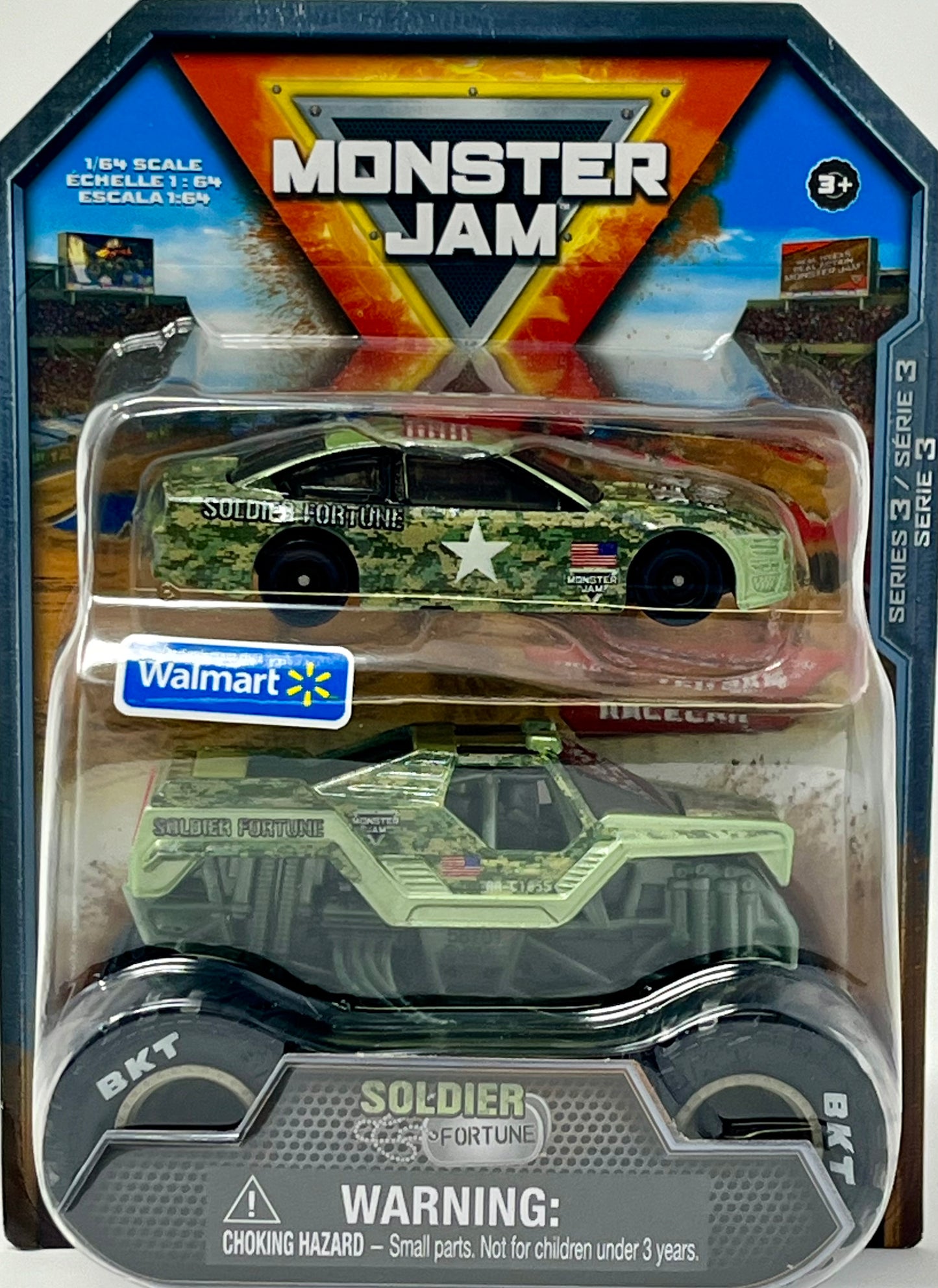 Monster Jam Monster Trucks Series 3 Soldier Fortune Truck and Car 1/64 Scale