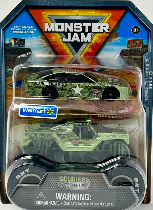 Monster Jam Monster Trucks Series 3 Soldier Fortune Truck and Car 1/64 Scale