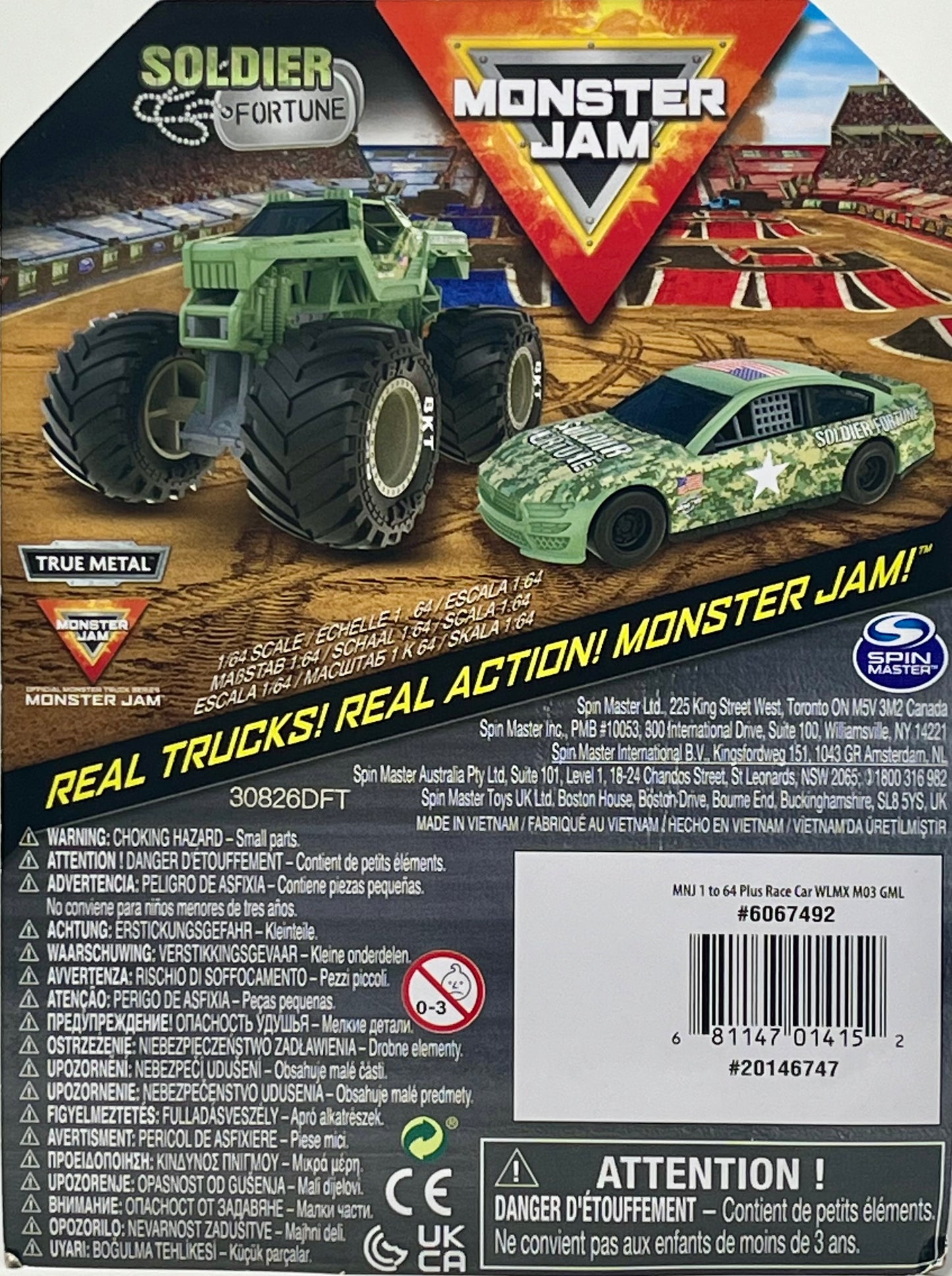 Monster Jam Monster Trucks Series 3 Soldier Fortune Truck and Car 1/64 Scale